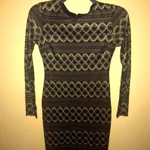 Black & gold Cato dress w/ sheer sleeves